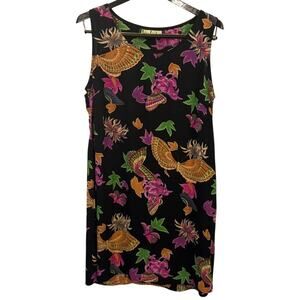 Vintage Loco Lindo Black and Purple Sheath Mini Dress Sleeveless Crew Neck XL